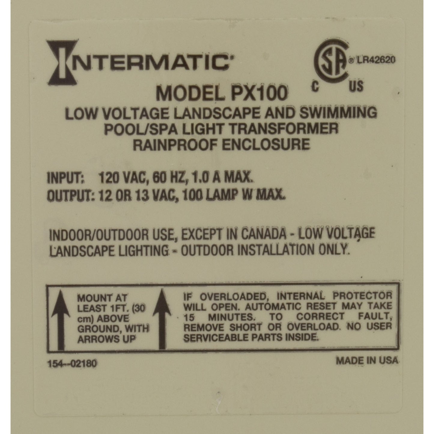 Intermatic PX100 100W Pool & Spa Light Transformer - 12V/13V/14V