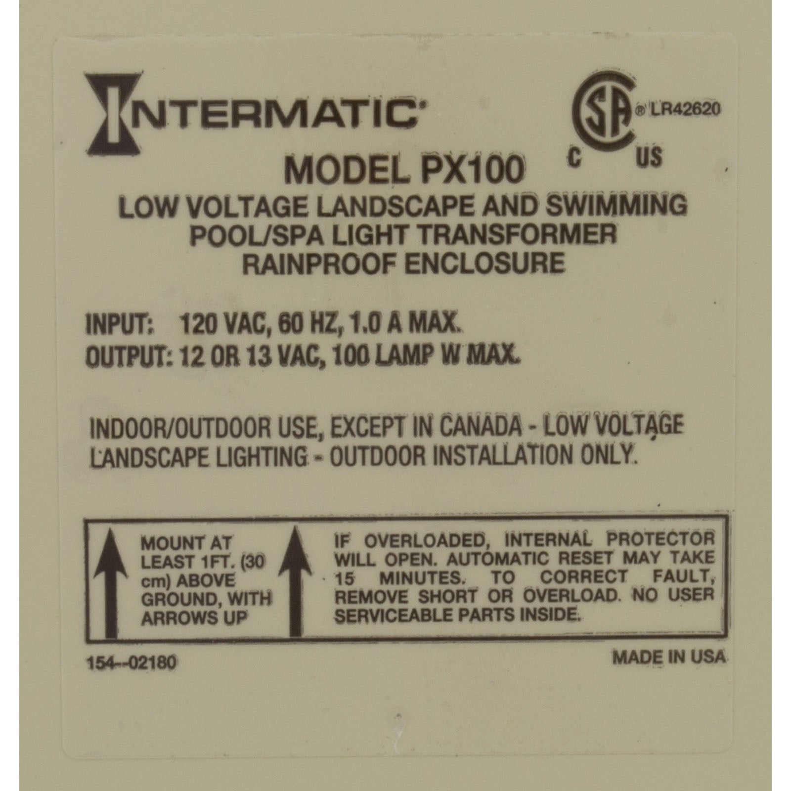 Intermatic PX100 100W Pool & Spa Light Transformer - 12V/13V/14V