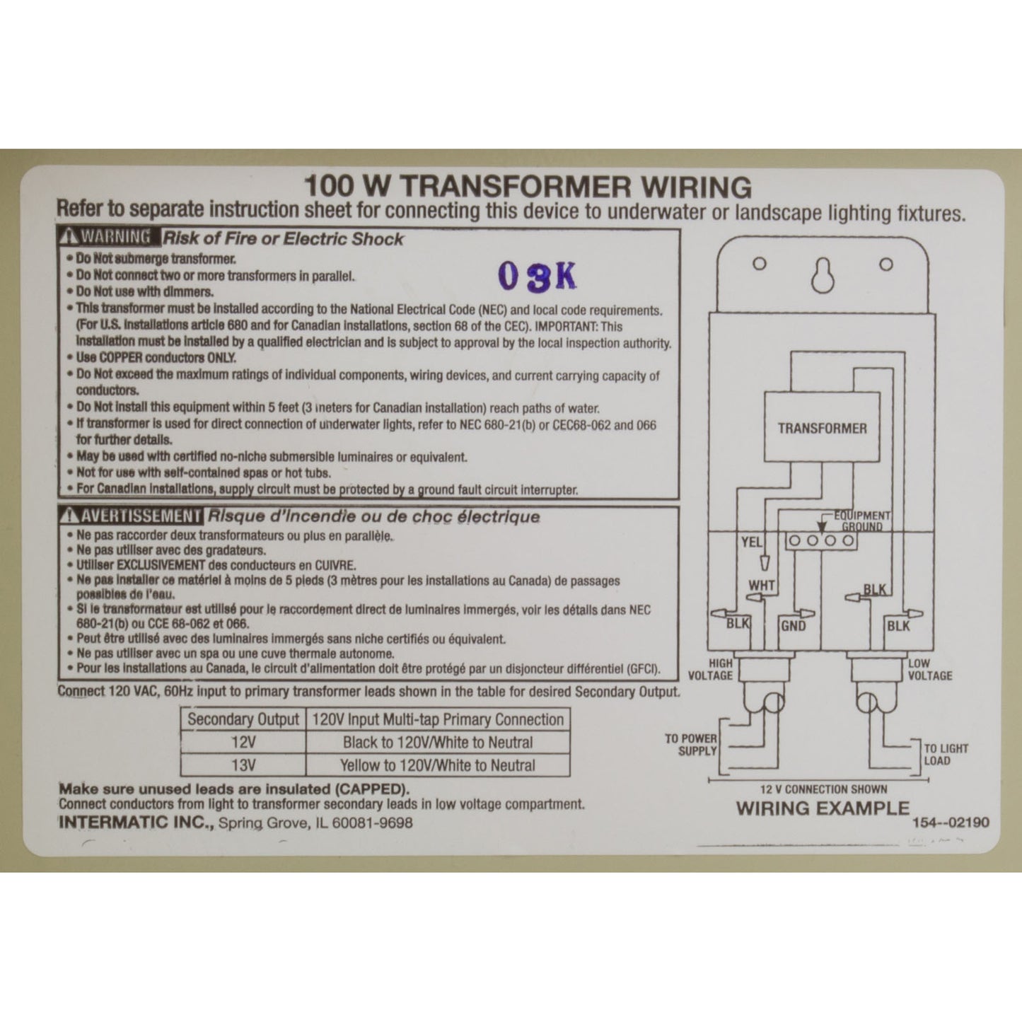 Intermatic PX100 100W Pool & Spa Light Transformer - 12V/13V/14V