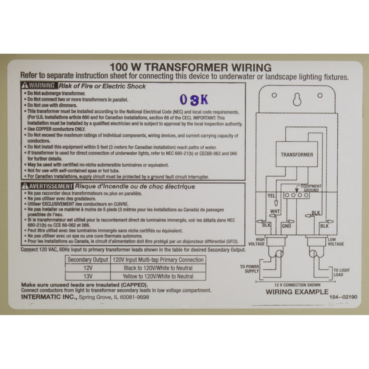 Intermatic PX100 100W Pool & Spa Light Transformer - 12V/13V/14V