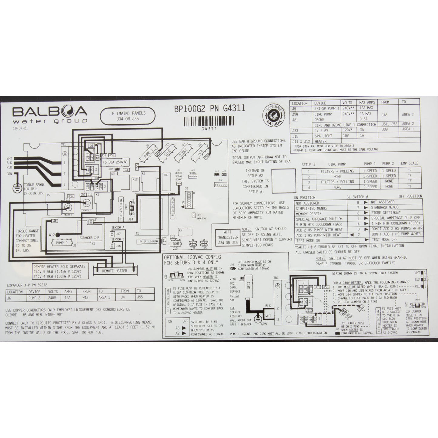 Balboa G431101 BP100G2 Spa Control System — Remote Pack, No Heater