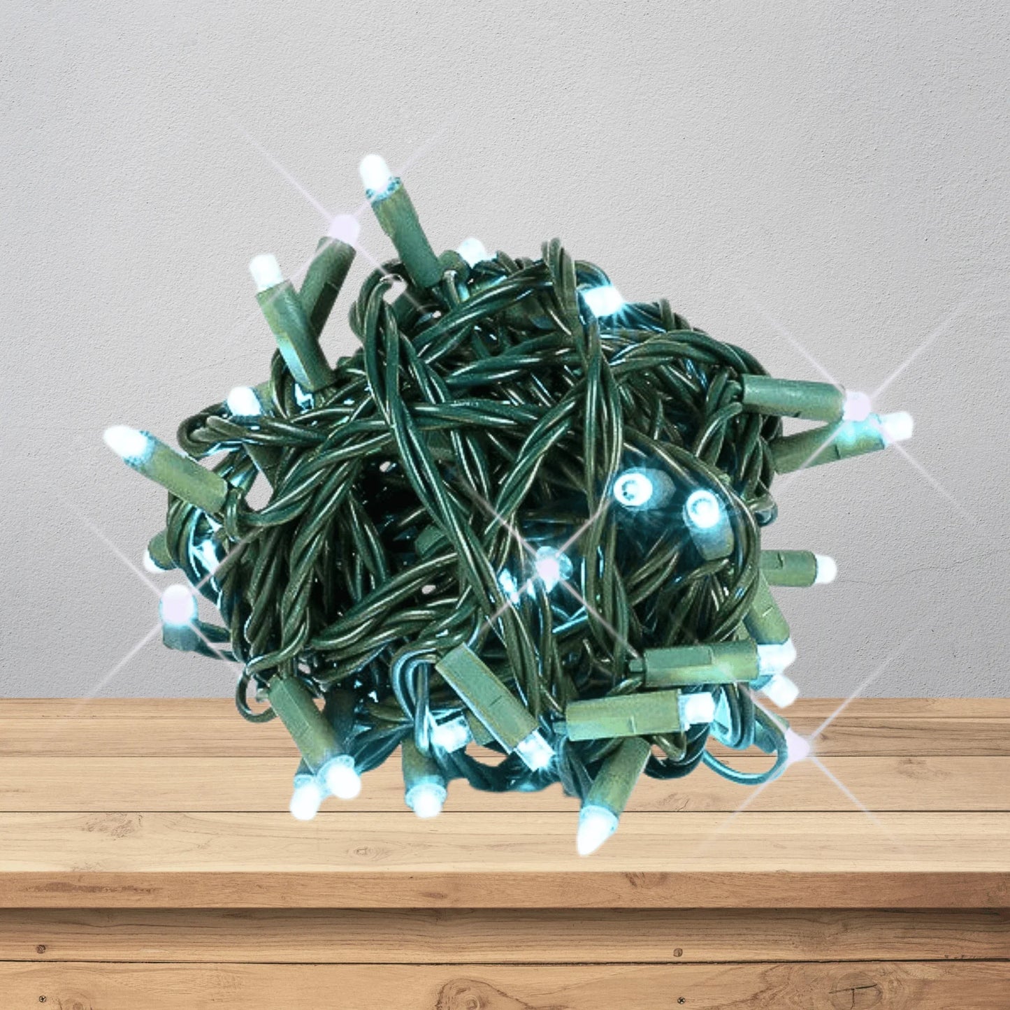 LED Mini Lights 5MM Aqua Twinkle Green Wire - 6" Spacing