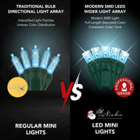 LED Mini Lights 5MM Aqua Twinkle Green Wire - 6" Spacing