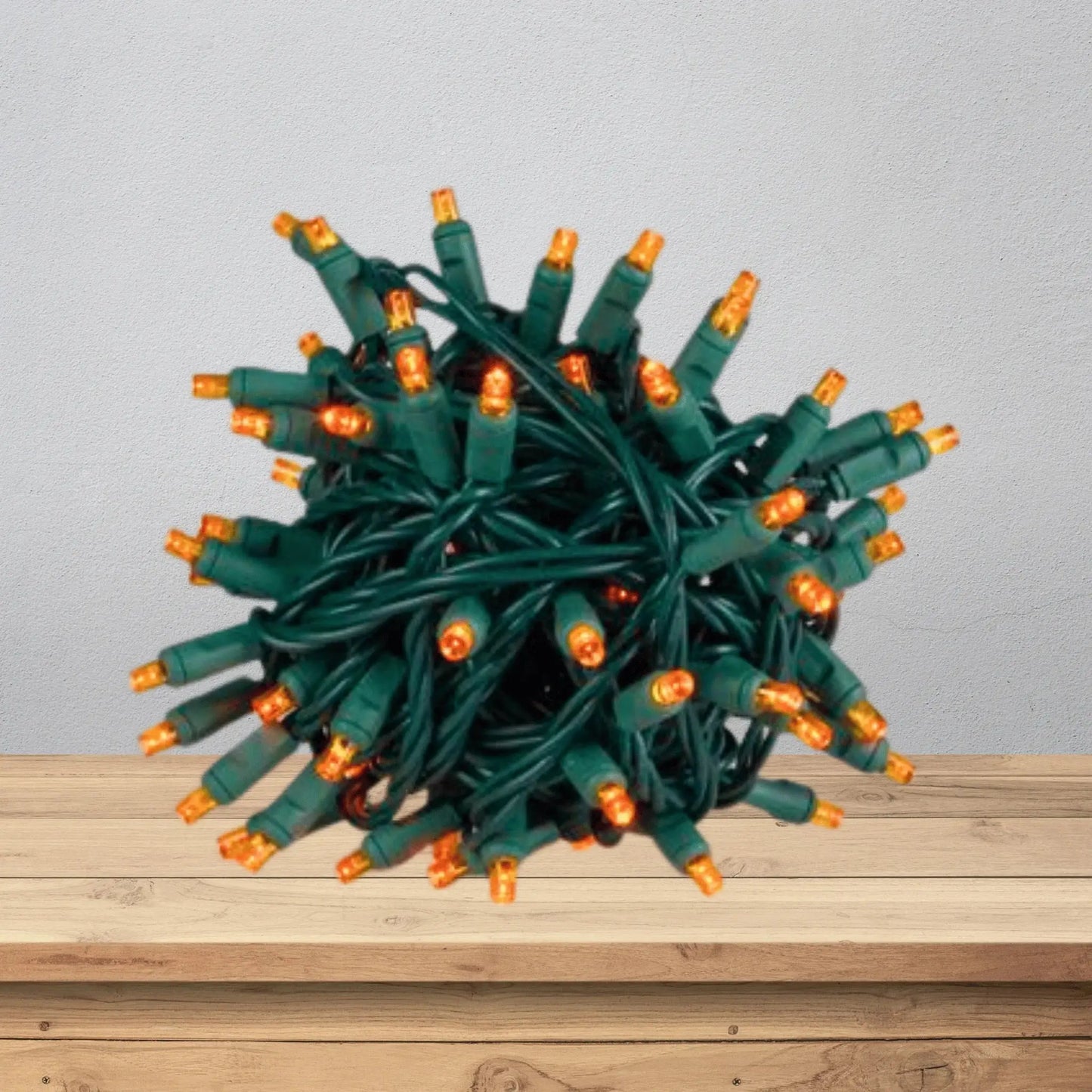 LED Mini Lights 5MM Orange Static Green Wire - 6" Spacing