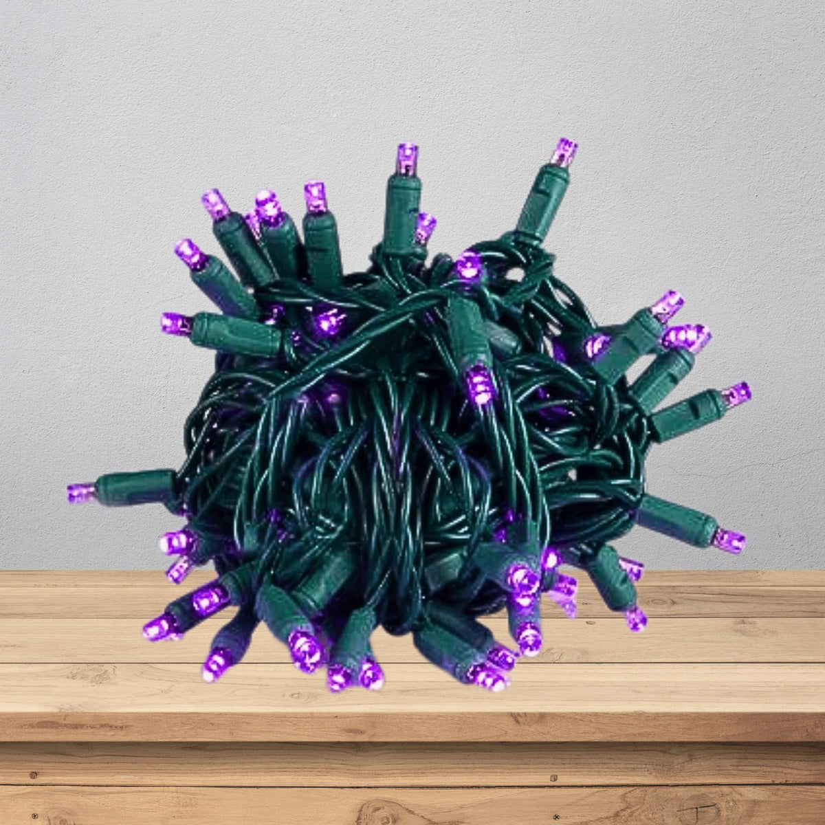 LED Mini Lights 5MM Purple Static Green Wire 6" Spacing