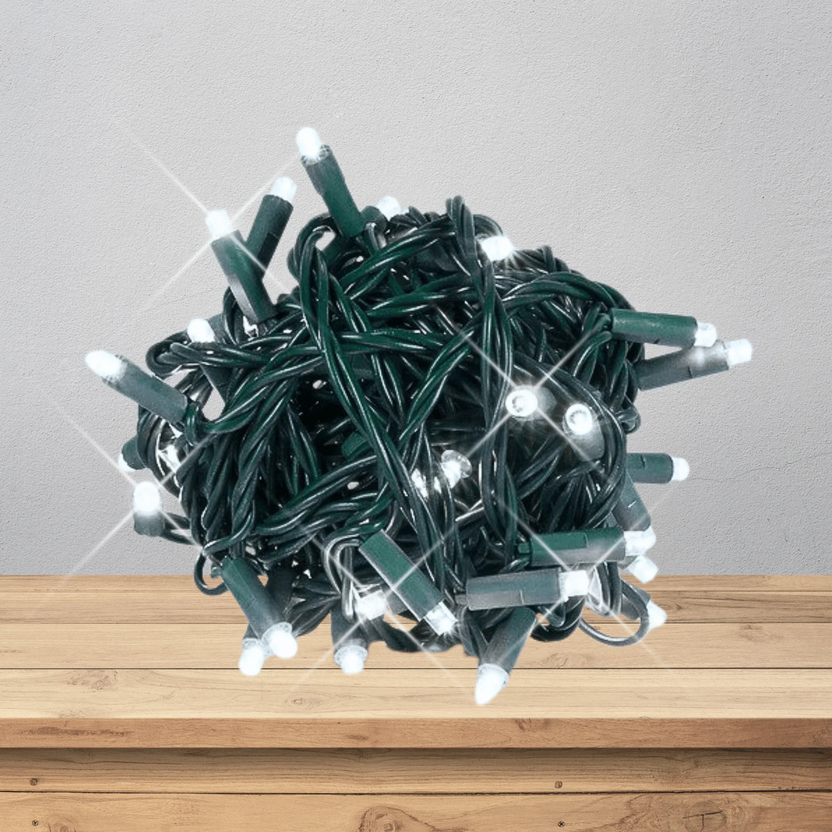 LED Mini Lights 5MM Cool White Twinkle Green Wire  6" Spacing