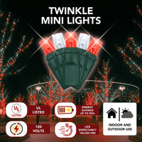 LED Mini Lights 5MM Red/Cool White Twinkle Green Wire - 6" Spacing