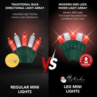 LED Mini Lights 5MM Red/Cool White Twinkle Green Wire - 6" Spacing