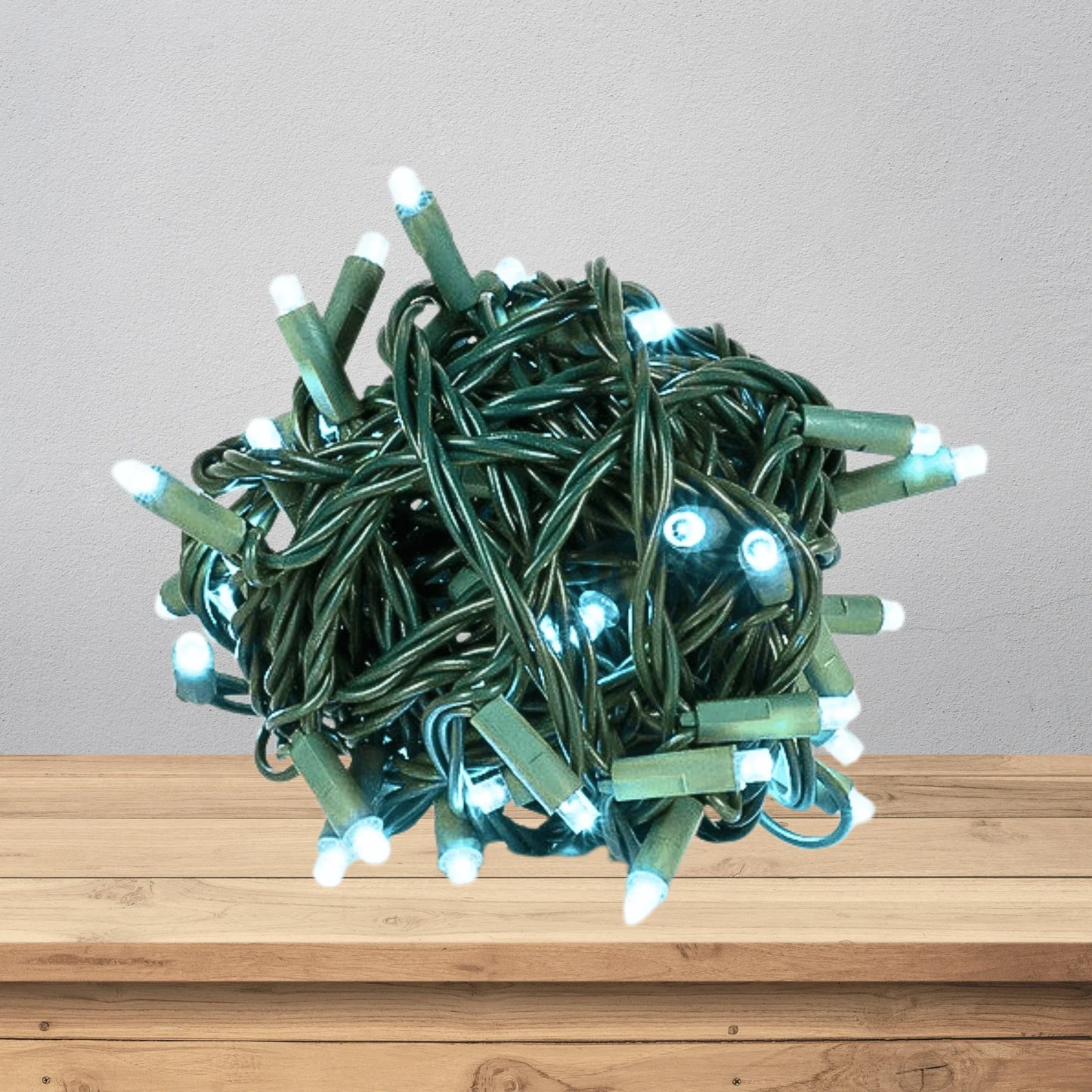 LED Mini Lights 5MM Aqua Static Green Wire - 6" Spacing