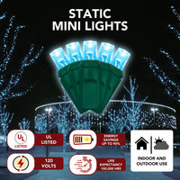 LED Mini Lights 5MM Aqua Static Green Wire - 6" Spacing