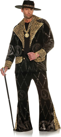 Men's 70's Black Velvet Pimp Suit High Roller Pimp Daddy Adult Costume