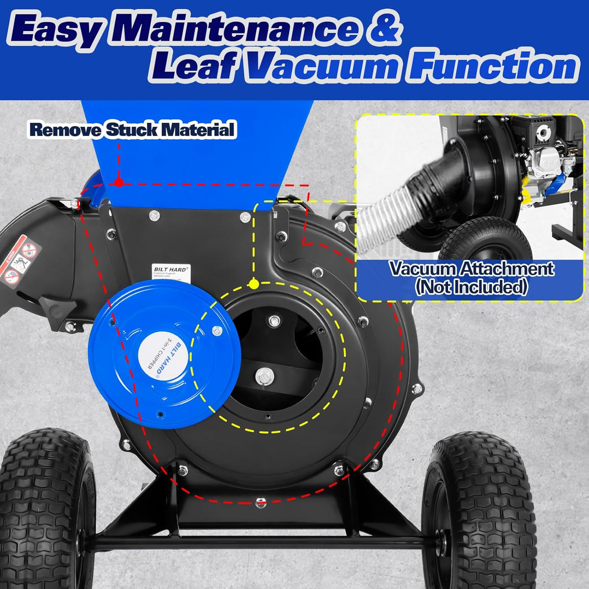 BILT HARD 224cc 7.5hp Gas Powered Wood Chipper with Tow Hitch