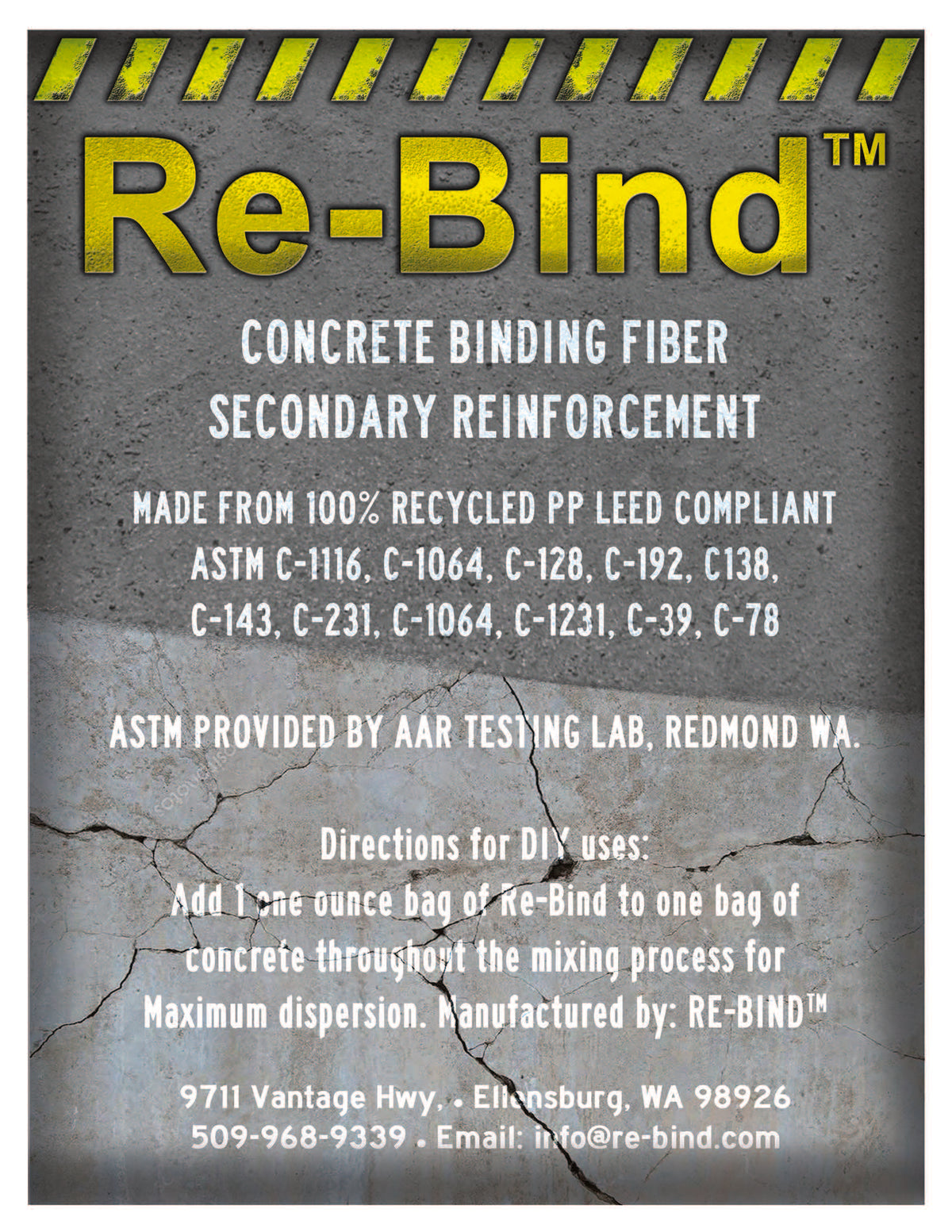 Re-Bind, Concrete Binding Fiber, Secondary Reinforcement, 6 One Ounce Bags