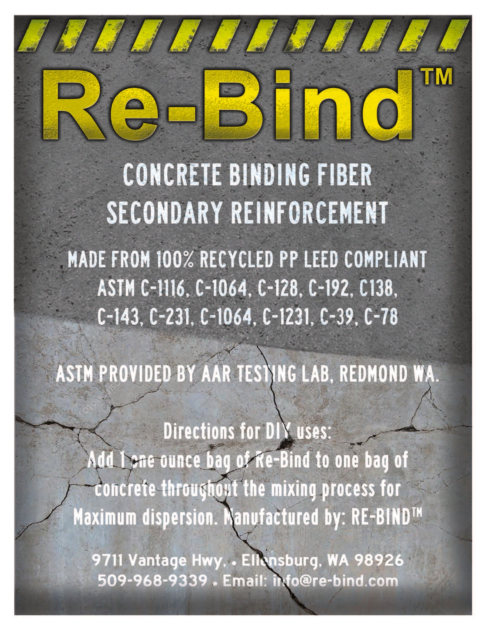 Re-Bind, Concrete Binding Fiber, Secondary Reinforcement, 6 One Ounce Bags