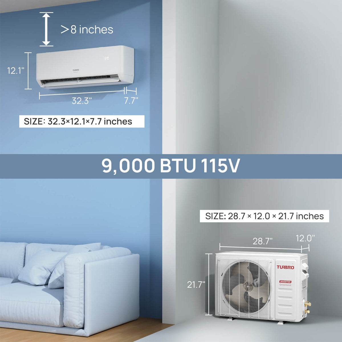 Greenland 9,000 BTU WiFi Ductless Mini Split AC with Heat Pump (R454B)