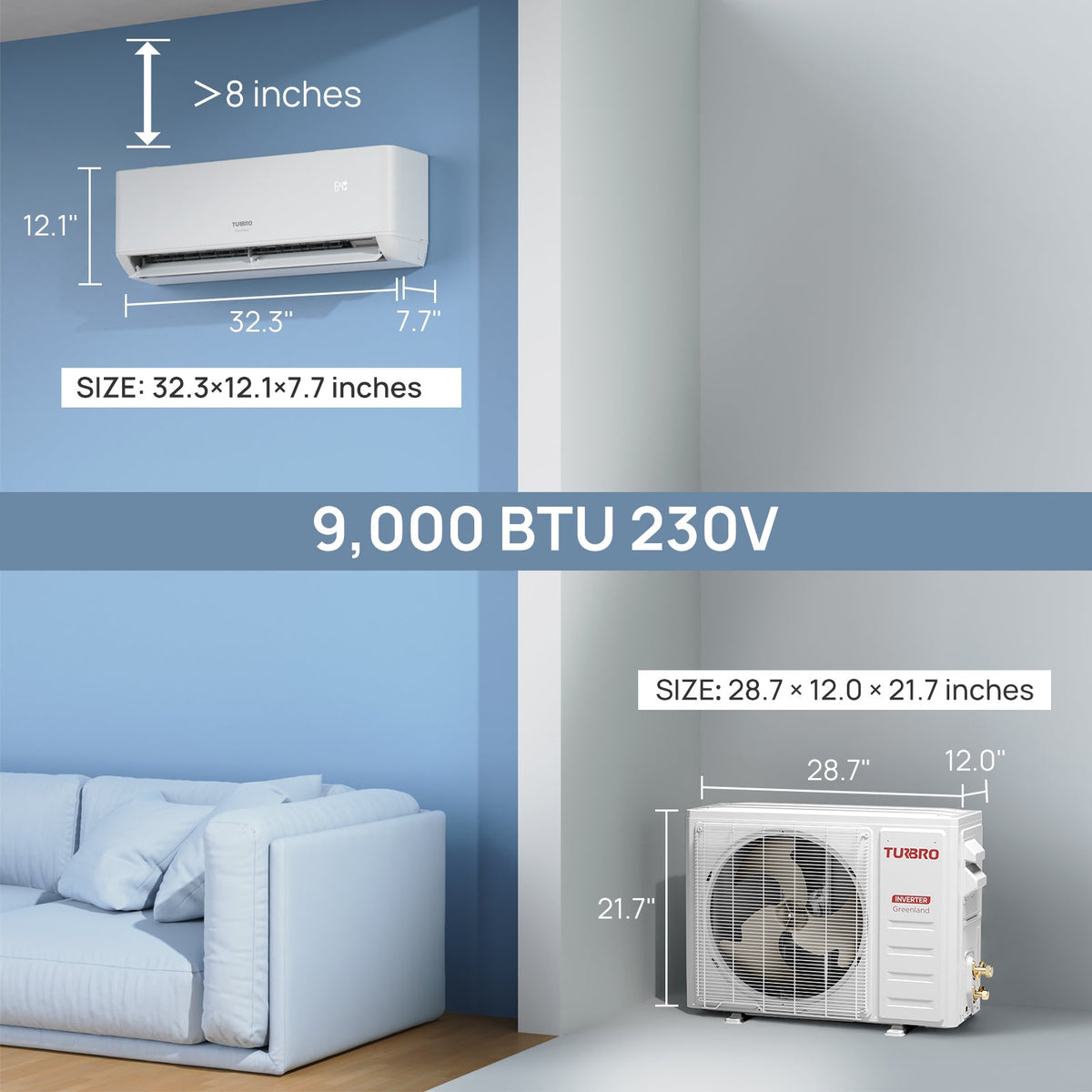Greenland 9,000 BTU WiFi Ductless Mini Split AC with Heat Pump (R454B)