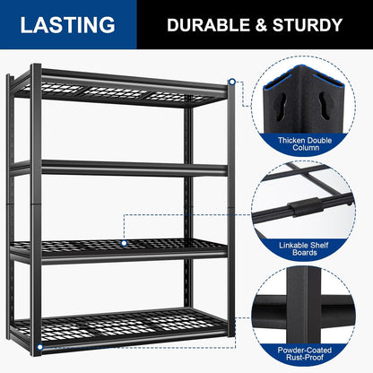 BILT HARD 46" W x 24" D x 72" H Heavy Duty Garage Shelving, 4-Tier Industrial Metal Shelving Units with Adjustable Shelf, Steel Utility Shelves for Warehouse, Garage, Black