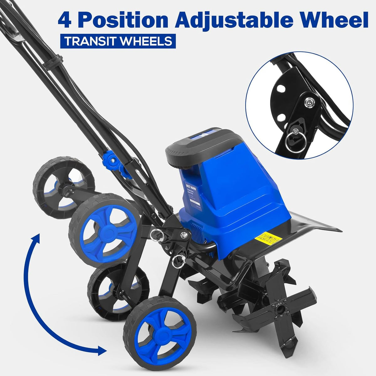 BILT HARD 16" Electric Garden Tiller & Cultivator, 13.5-Amp Corded Rototiller with 6 Steel Tines, Adjustable Wheels, Foldable Handle, 8-Inch Tilling Depth for Lawn, Yard & Garden Soil