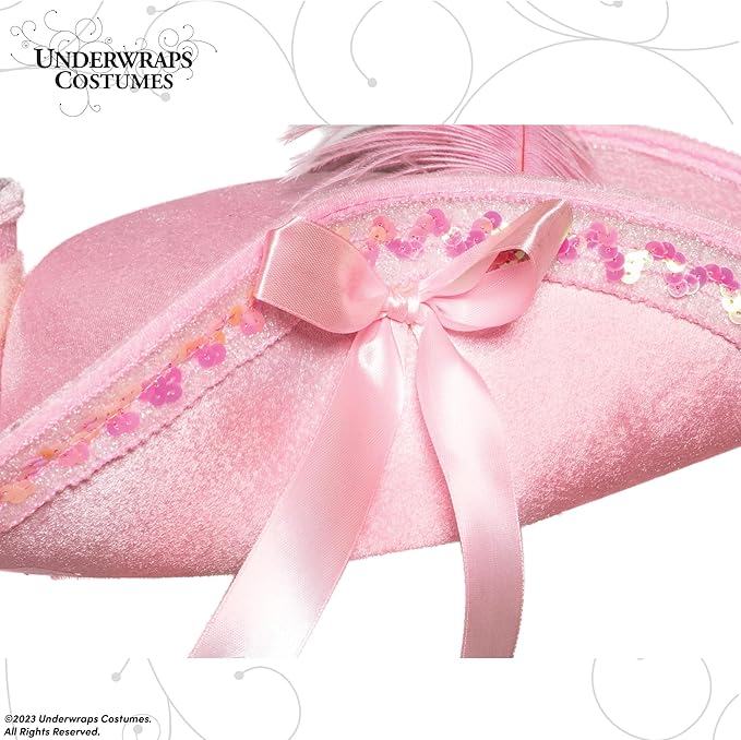 Pink Tri-Corner Pirate Victorian Costume Hat With Bows and Feather Adults