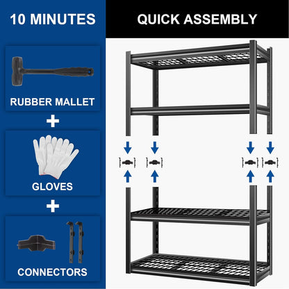 BILT HARD 46" W x 24" D x 72" H Heavy Duty Garage Shelving, 4-Tier Industrial Metal Shelving Units with Adjustable Shelf, Steel Utility Shelves for Warehouse, Garage, Black