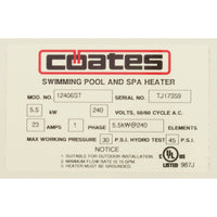 Calentador eléctrico Coates, 5,5 Kw, 240 V, monofásico