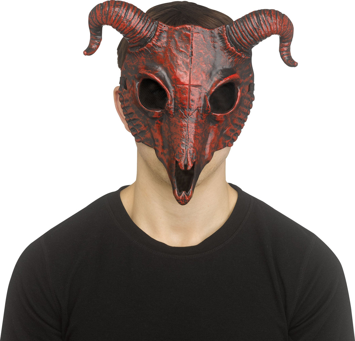 Big Horn Ram Goat Skull Devil Mask Red or Natural