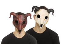 Big Horn Ram Goat Skull Devil Mask Red or Natural
