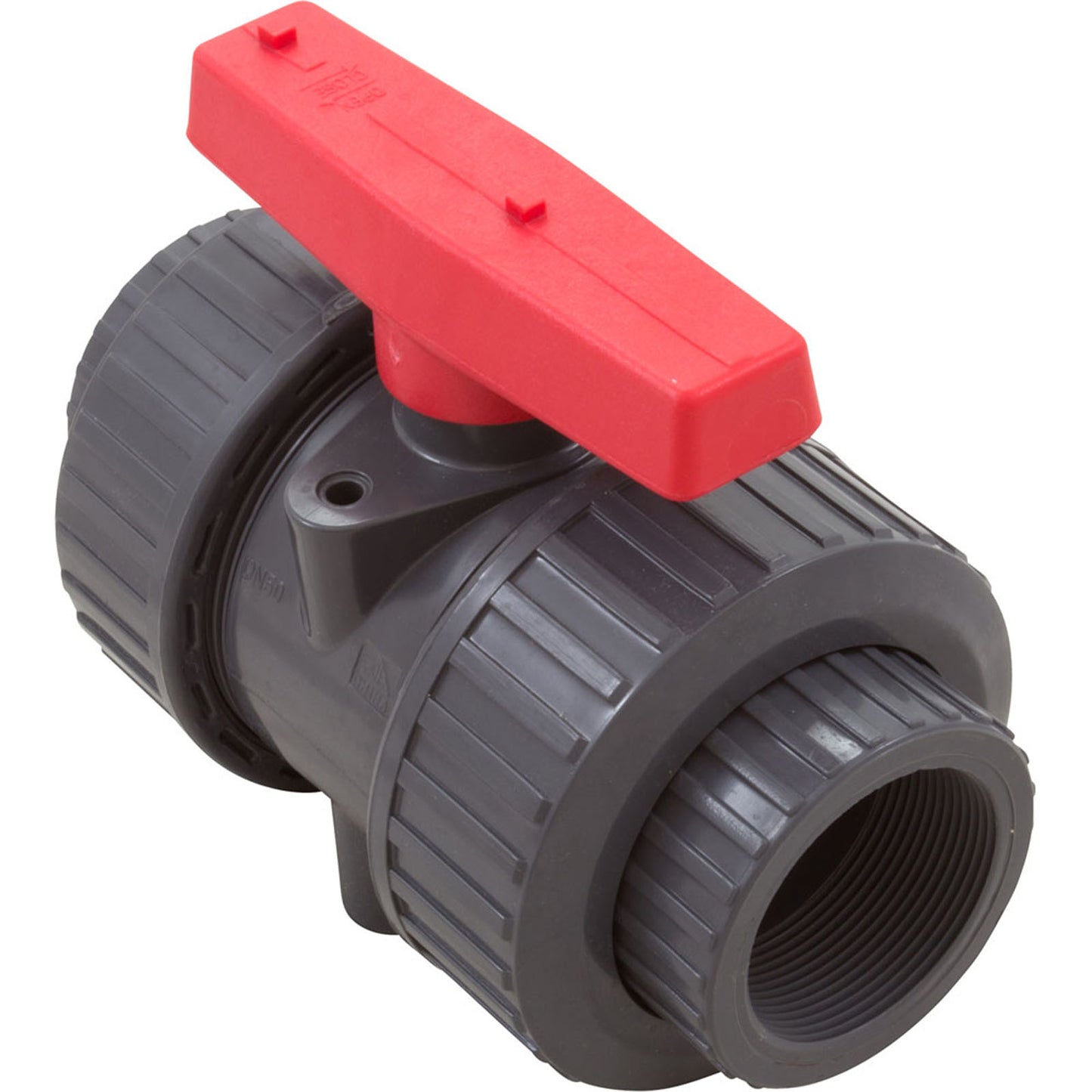 Válvula esférica True Union gris de 2" de PVC y EPDM con rosca interior y exterior