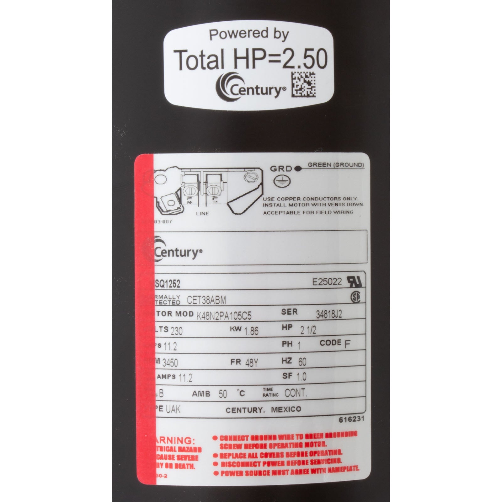 Motor, Cent, 2.5Hp, 230V, 1-Sp, Sf1, 48Yfr