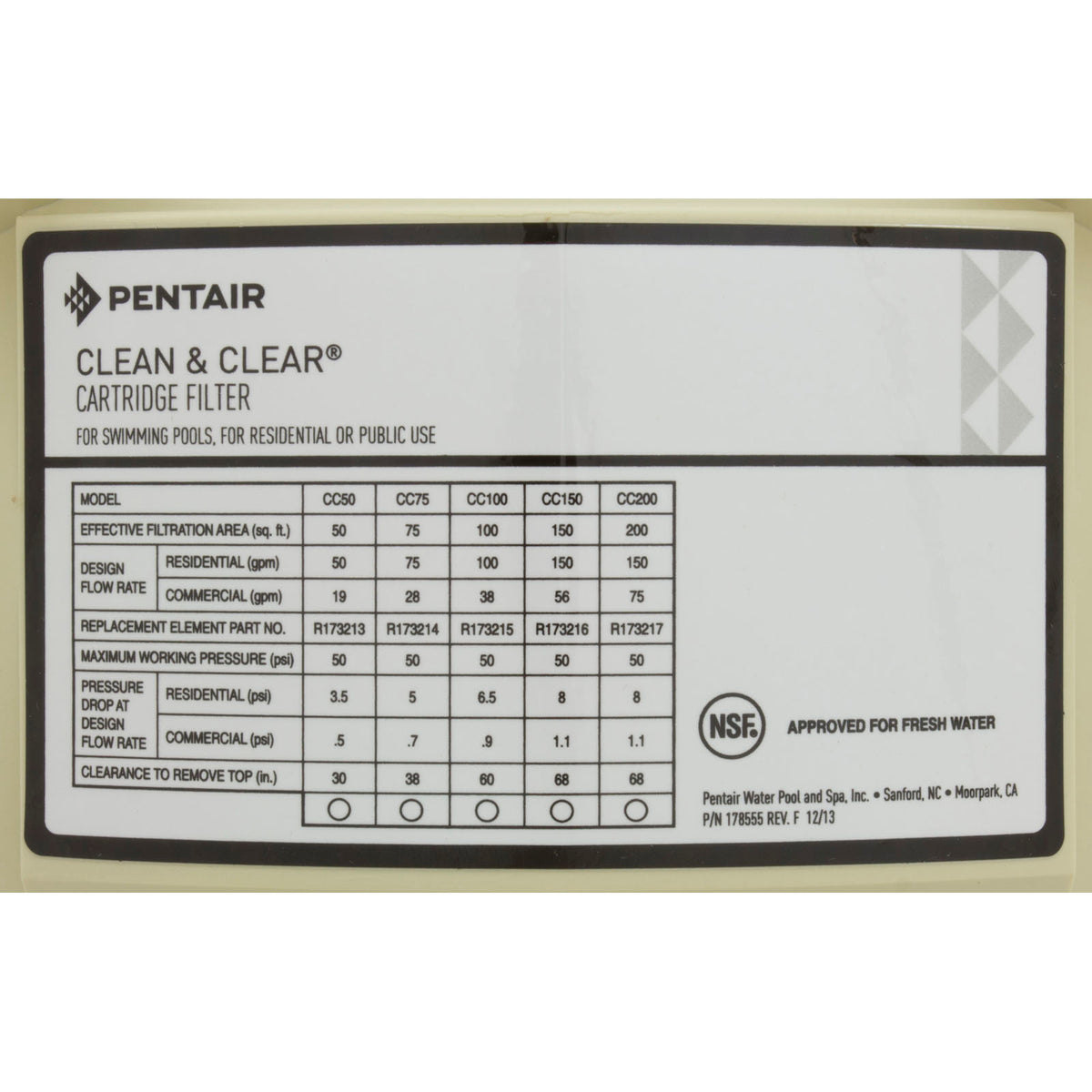 Tank Lid, Pentair American Products CLN/CLR 50/100, Almond