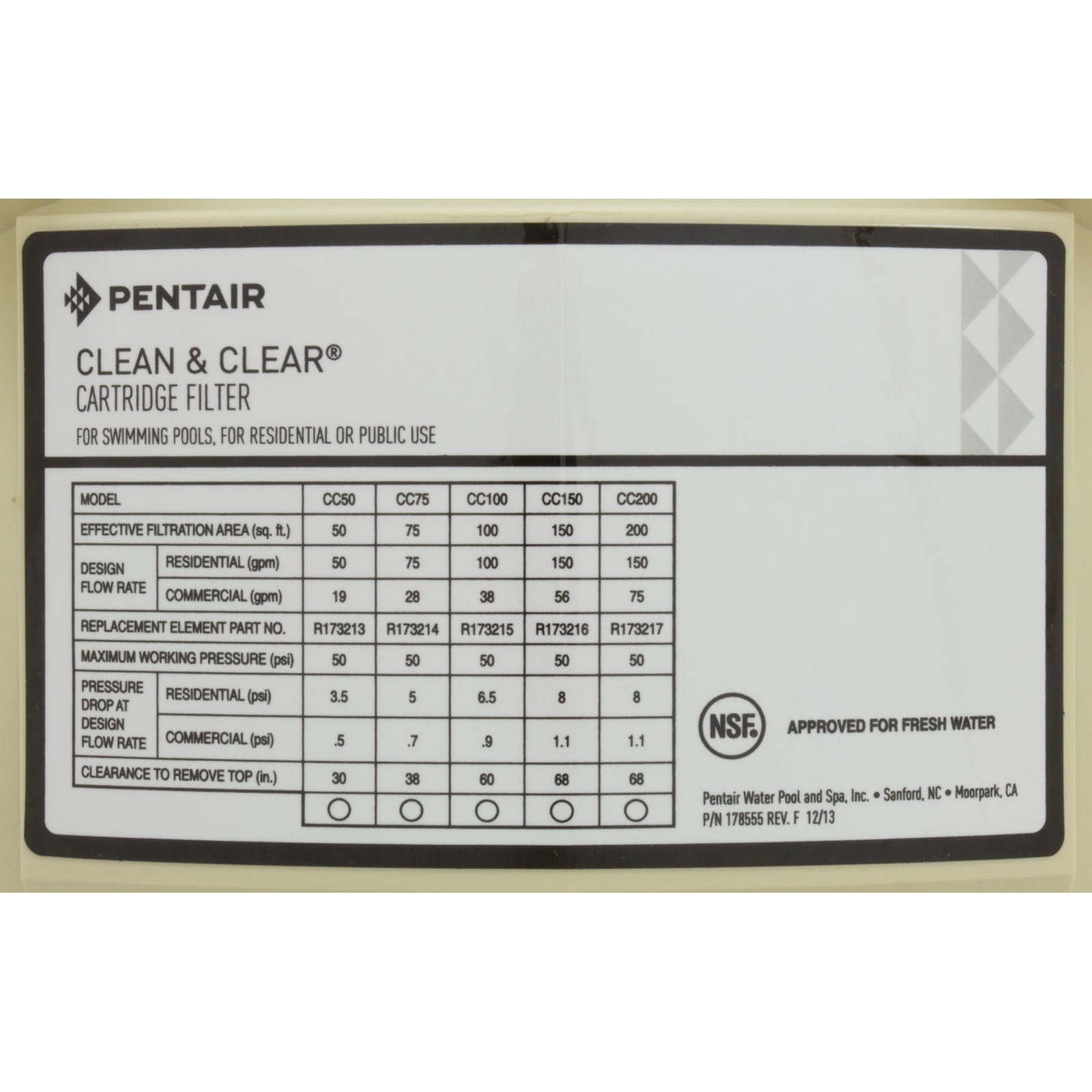 Tank Lid, Pentair American Products CLN/CLR 50/100, Almond