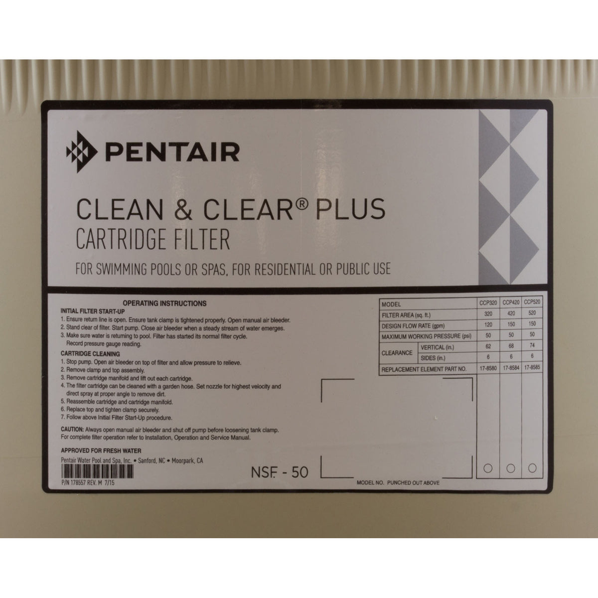Tank Body, Pentair American Products CLN/CLR, Almond