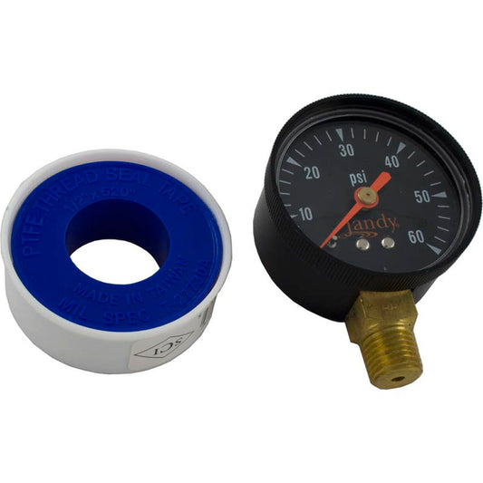 Pressure Gauge, Zodiac Jandy, 1/4"mpt, 0-60psi, Bottom Mount