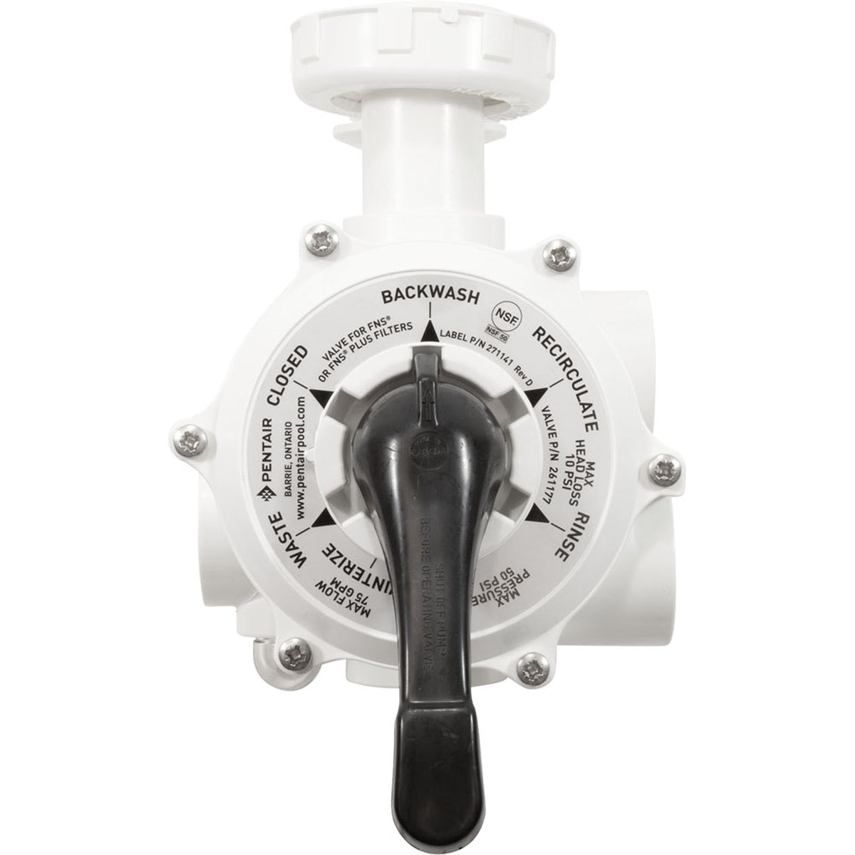 Pentair Multiport DE Valve, Side Mount, 1-1/2", w/Plumbing, Threaded, 261177