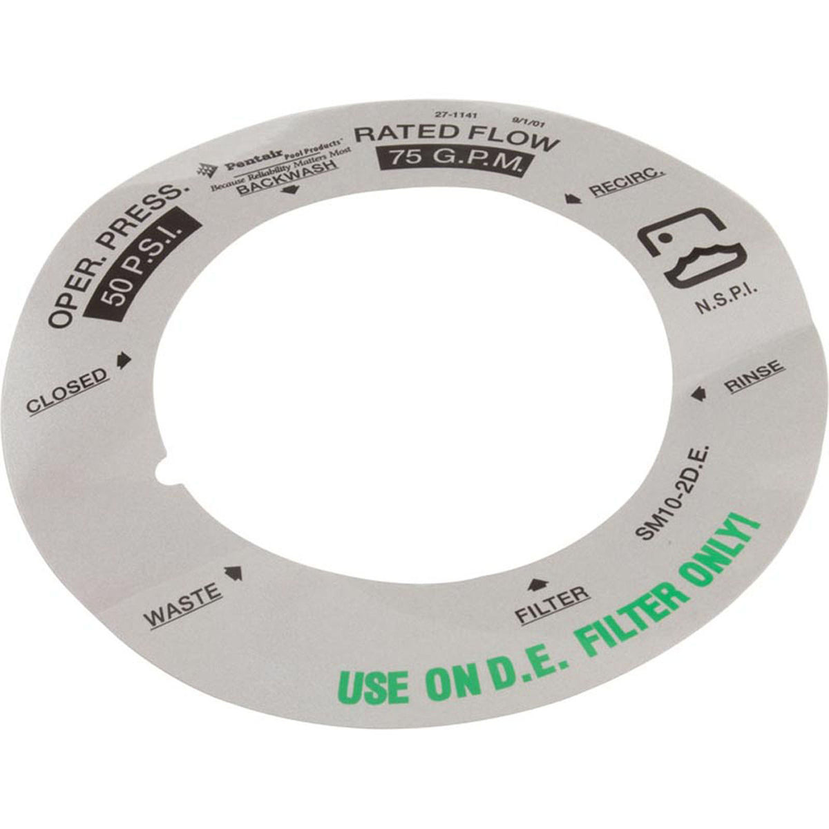 Decal, Pentair, Fits TM12/SM10, 1-1/2"