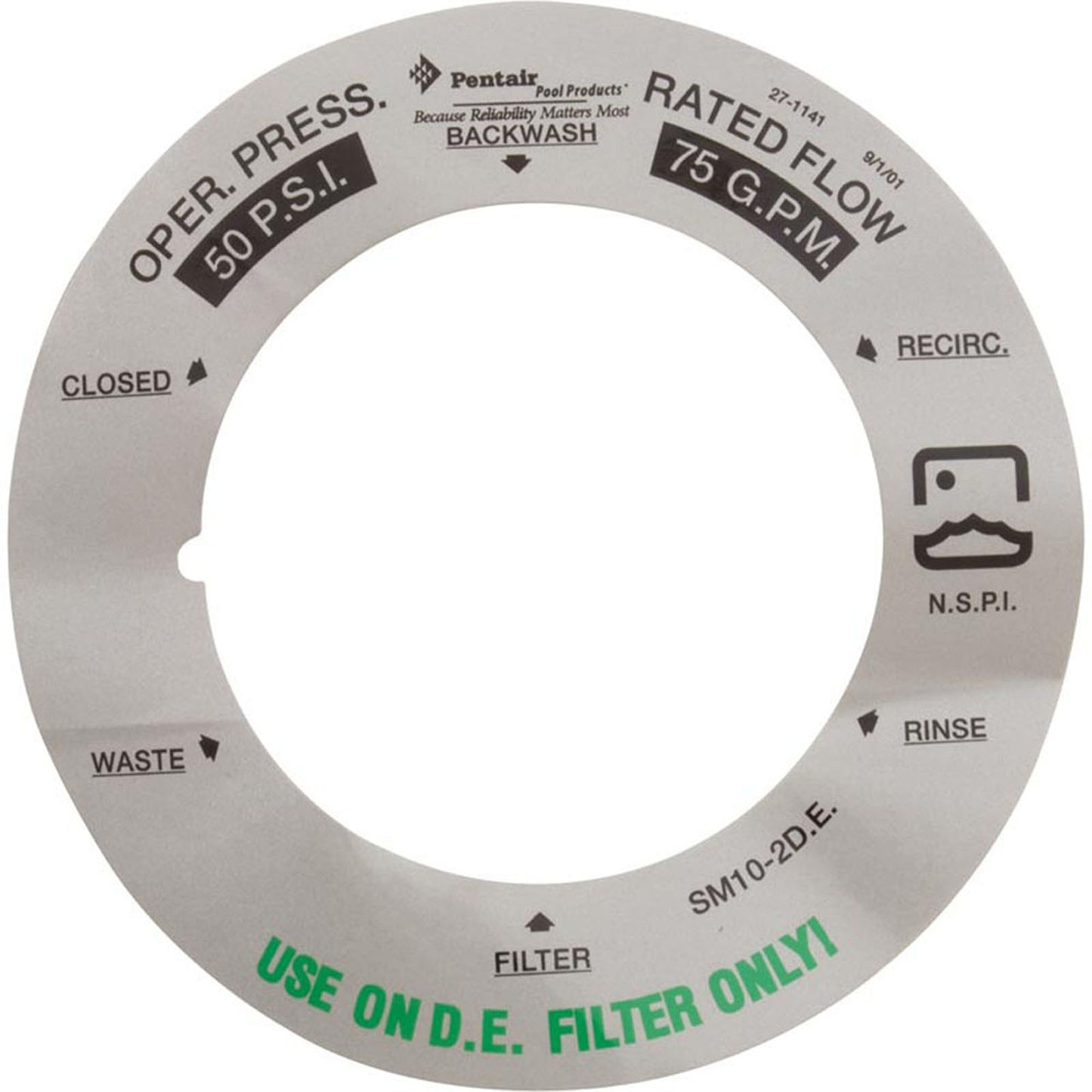 Calcomanía, Pentair, compatible con TM12/SM10, 1-1/2"