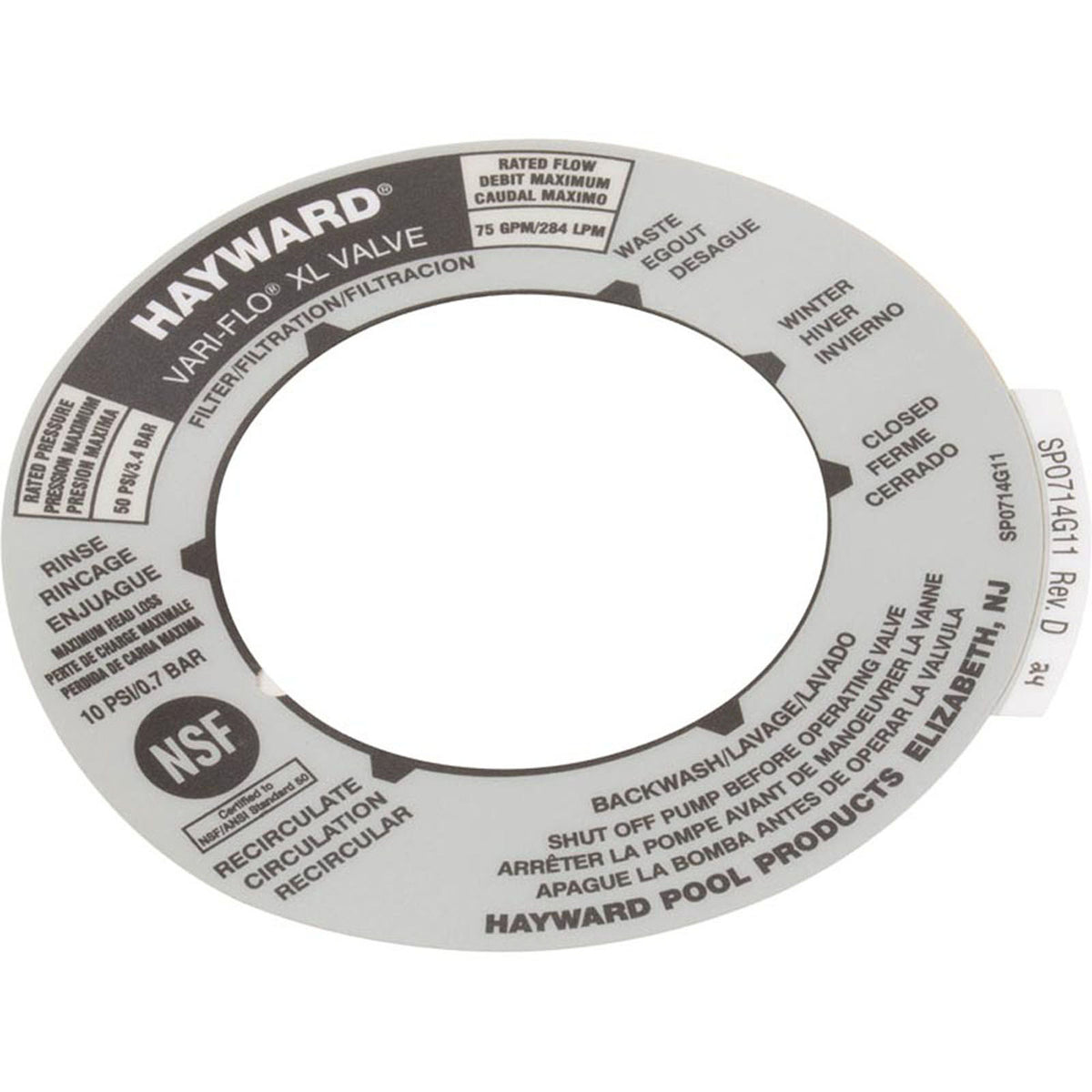 Decal, Hayward Vari-Flo XL Valve, 6 Position