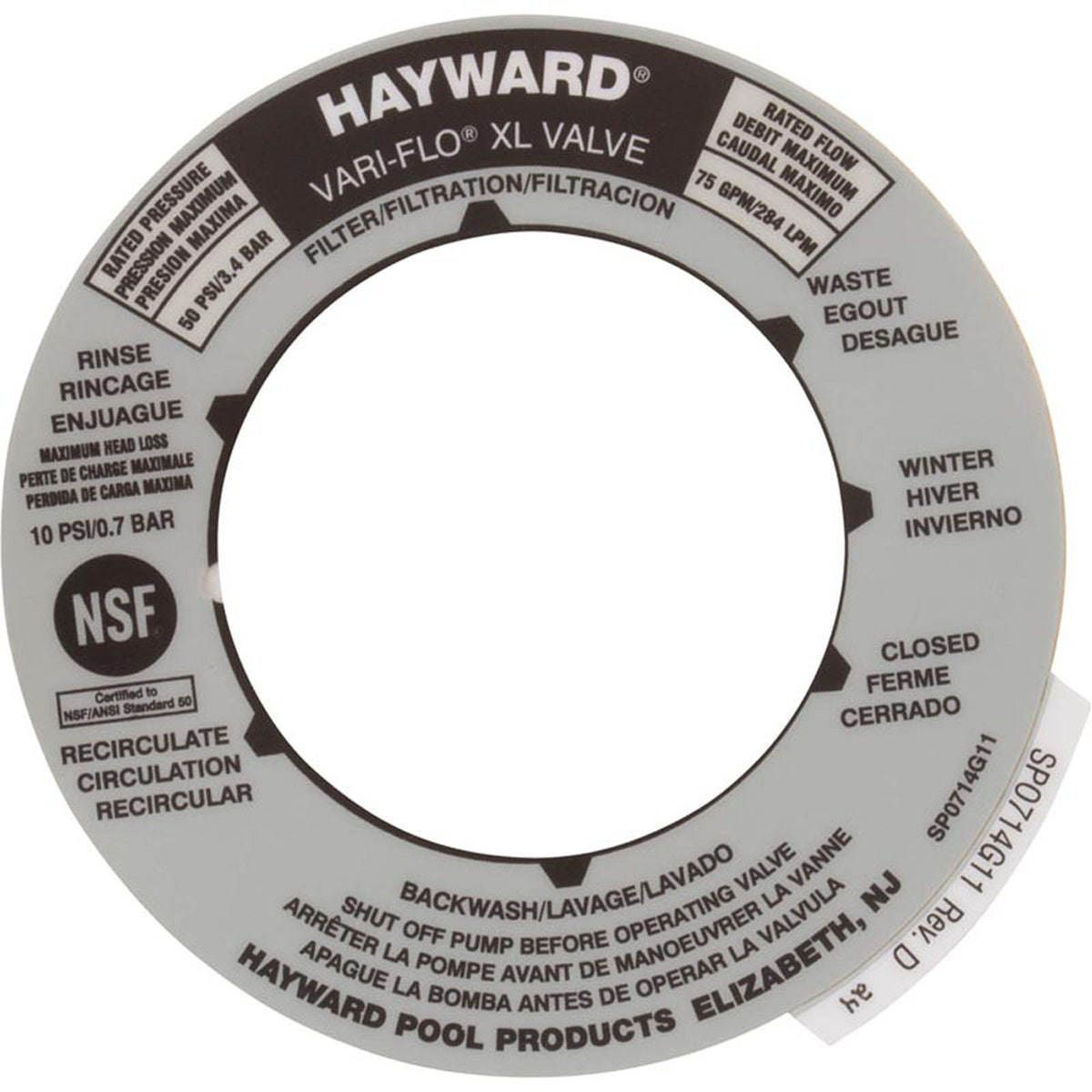 Decal, Hayward Vari-Flo XL Valve, 6 Position