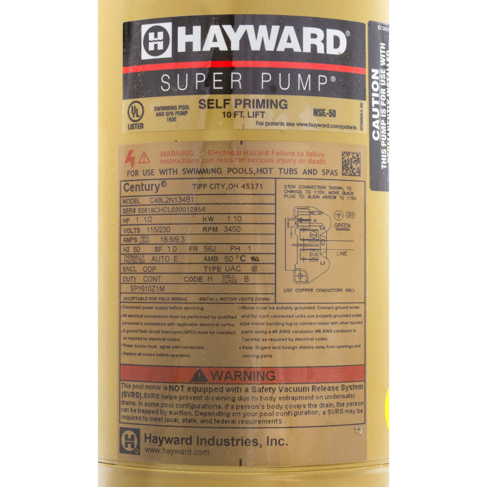 Pump, Hayward Super Pump, 1.5hp, 115/230v, 1.5"