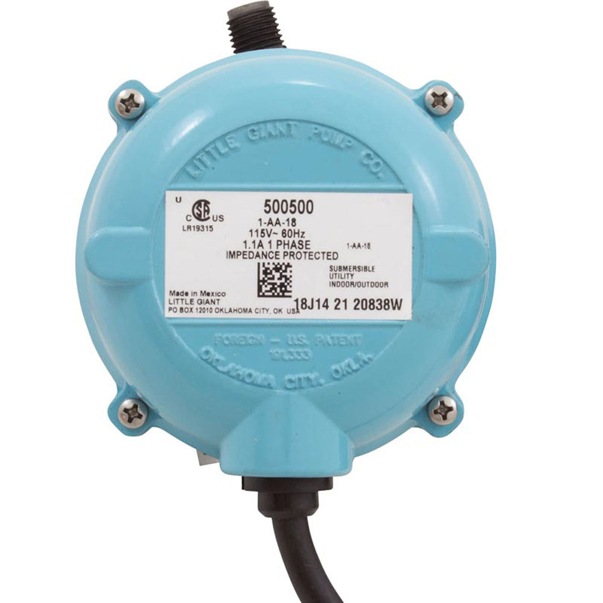 Pump, Submersible, Little Giant, 170 GPH, 70W, 18' Cord