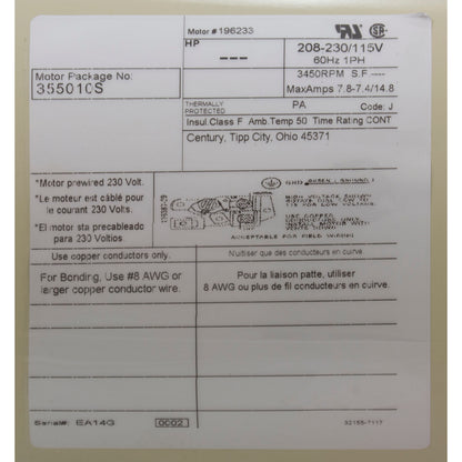 Motor Pentair SF/WF, 1,0 hp, 115 V/208-230 V, 1 velocidad, SQFL, EE, completo