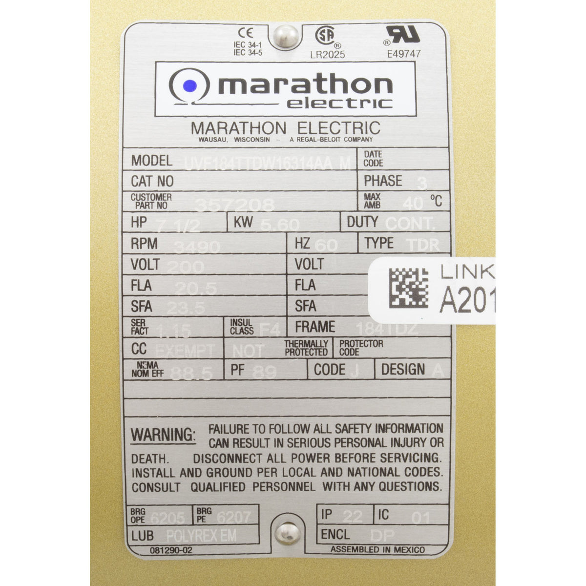 Motor, Pentair C Series, 7.5hp, 200v/208v, 3-Phase