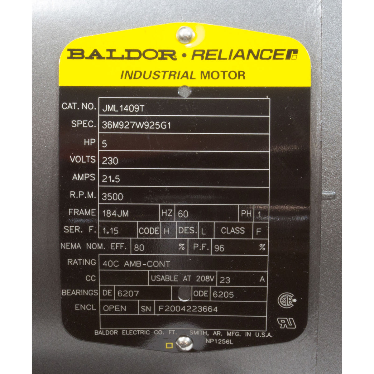 Motor, Pentair C/CC/D Series, 5.0hp, 230v, 1-Spd, 184JM Frame