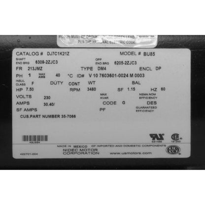 Moteur, Nidec, 7,5 chevaux, 230 V, 1 vitesse, série EQ, piscine