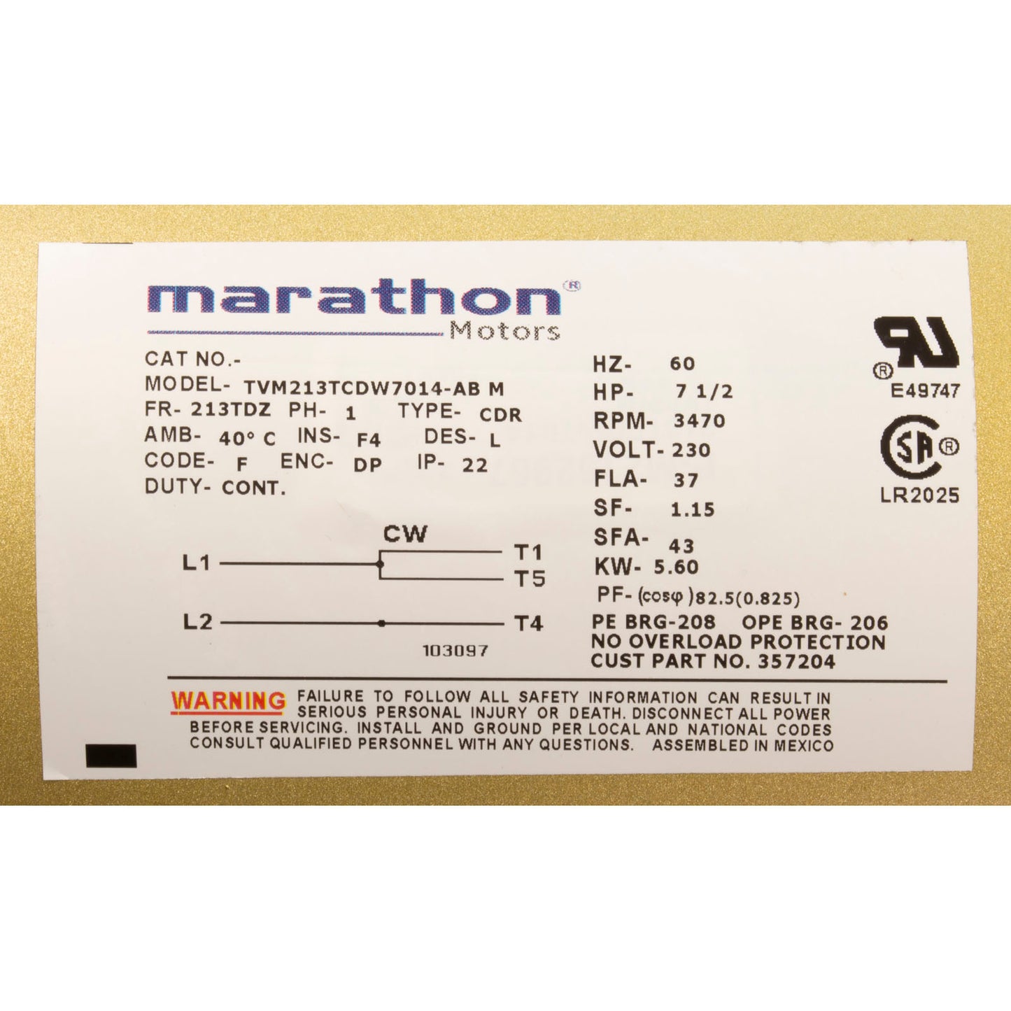 Motor, Pentair, 7.5hp, 208-230v, 1-Spd, 1 Phase, C-Series