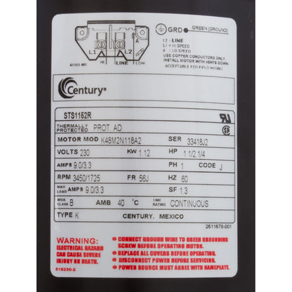 Motor, Century/AOSmith, 1.5hp, 230v, 2-Spd, 56Jfr, C-Face, Thd