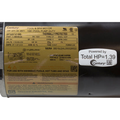 Motor, Hayward TriStar, 0.75hp, 115v/208-230v, SQFL, Full, EE