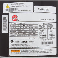 Motor, US Motor, 1.0 Horsepower, SQFL, Uprate, 115/230v