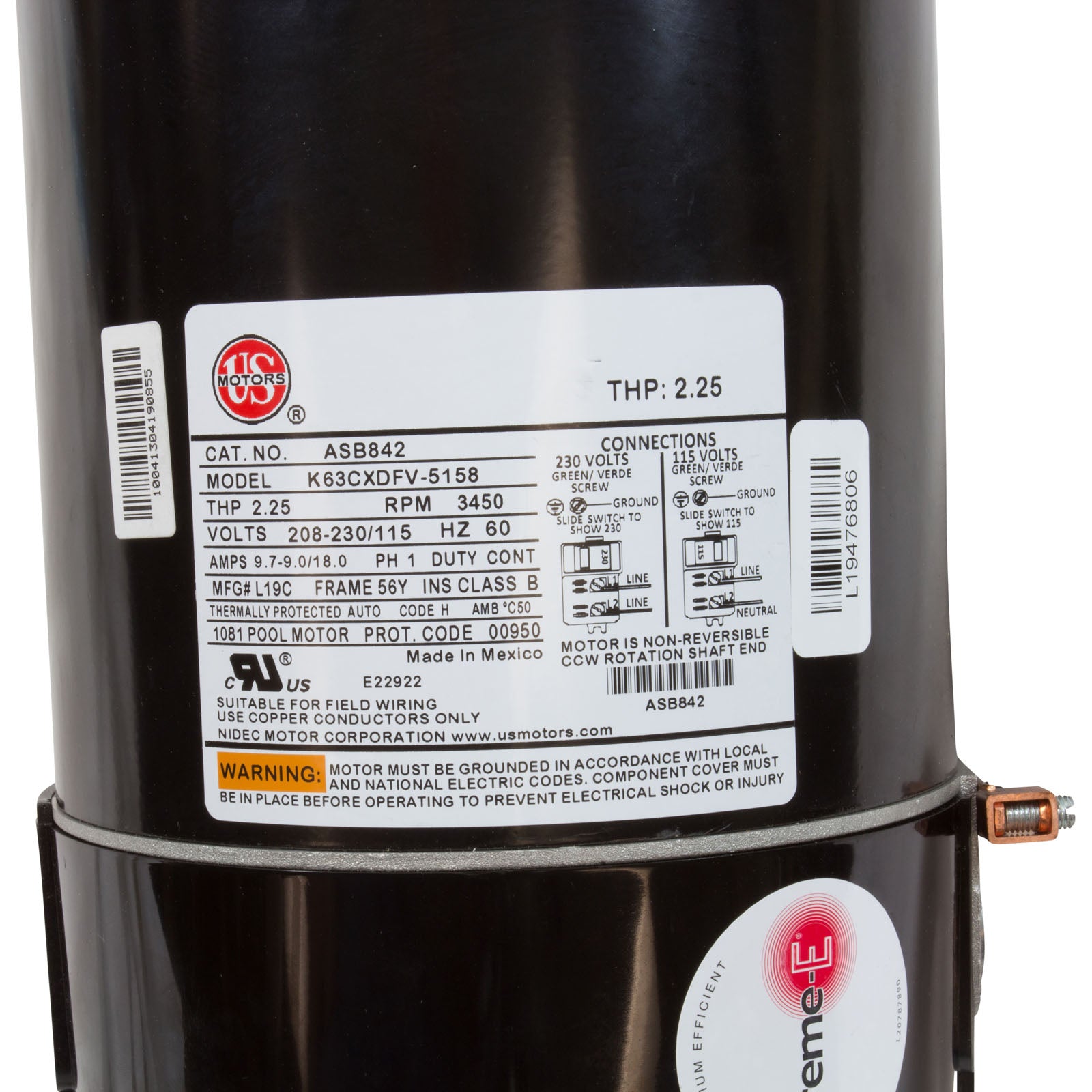 Motor, US Motor, 1.5hp, SQFL, Fullrate, 115/208/230v, 56Y, EE