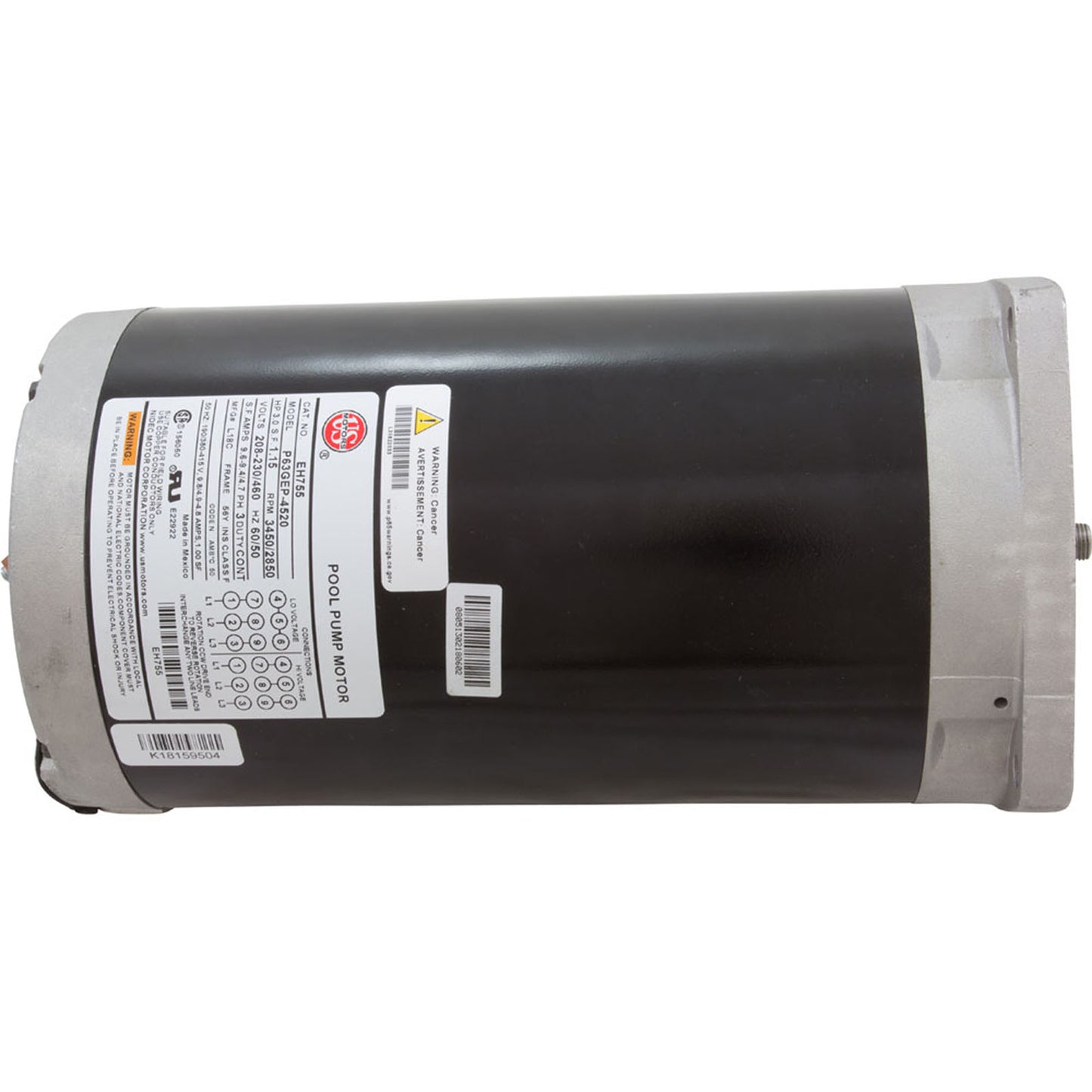 Motor, US Motor, 3.0hp, SQFL, Fullrate, 3 Phase, 208/230/460v